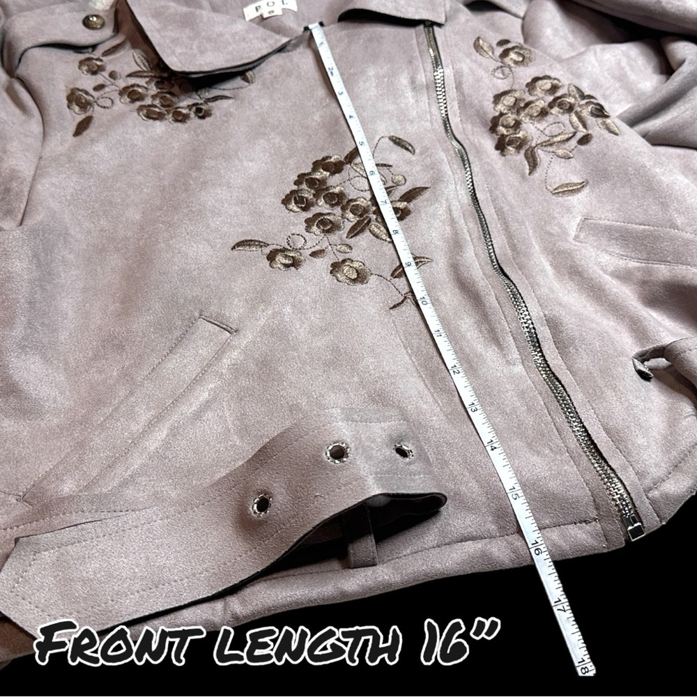 🎉HP🎉 NWOT POL Faux Suede Floral Embroidered Moto Jacket in Lilac. Size Small - Picture 7 of 16